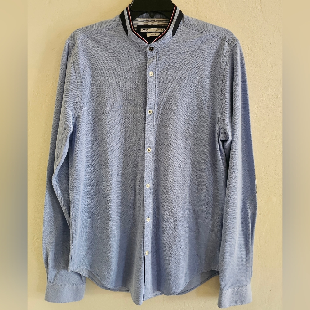 Zara Slim Fit Long Sleeve Botton Down with Elbow Patch Size Medium